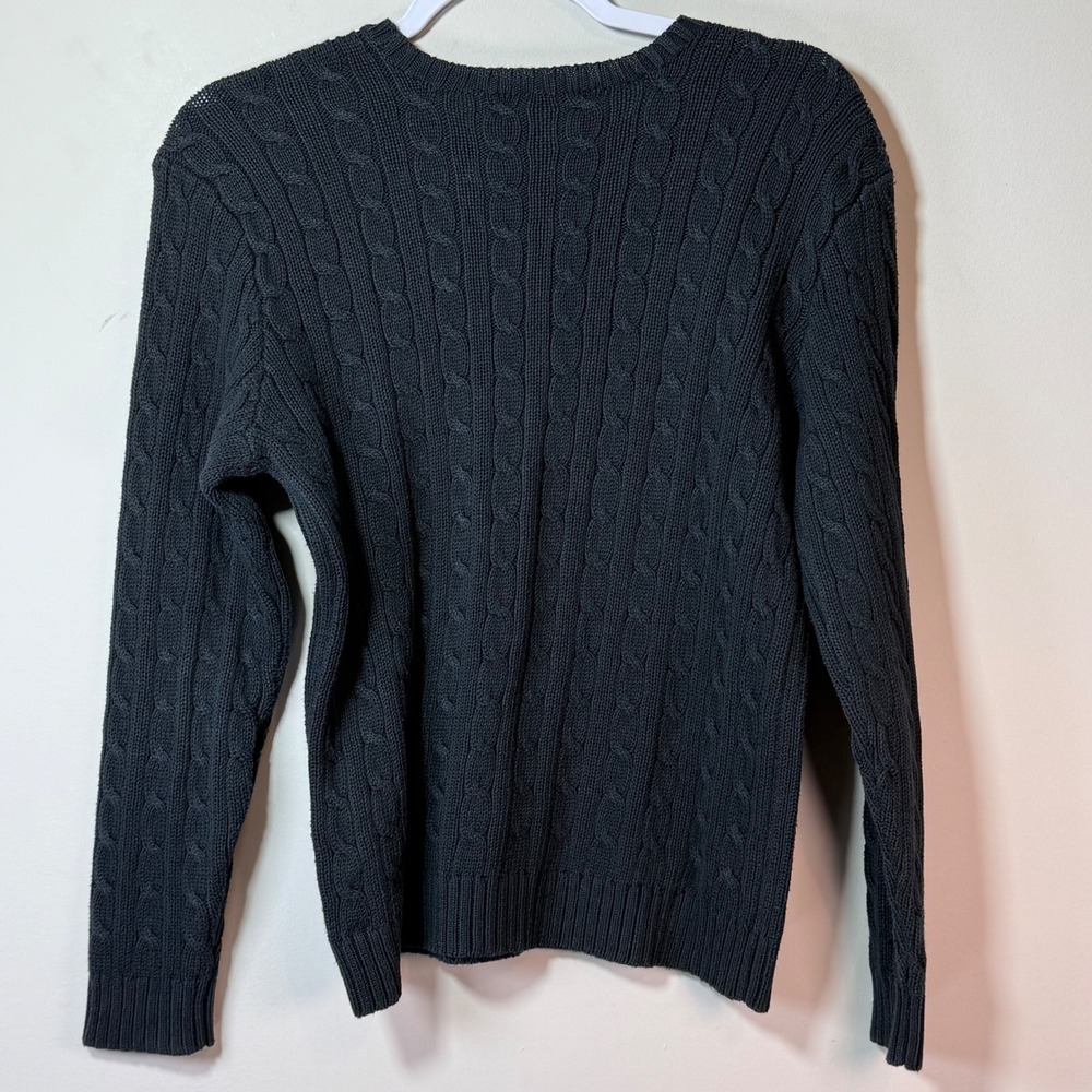 Ralph Lauren Cable Knit Sweater Women's Unisex M Black Crew Neck Cotton - Picture 2 of 7